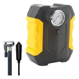 Compresor Aire Carro Inflador Llanta 12v Neumáticos Portátil Negro/amarillo