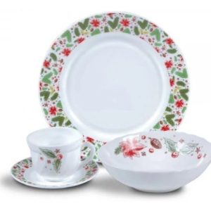 Vajilla Navideña Vitrocerámica 4 Puestos Home Elements Liso Blanco