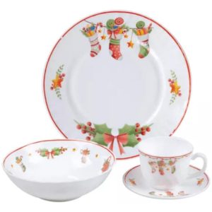 Vajilla Navidad 4 Puestos 16 Piezas Navideña Aguinaldo Blanco Navidad