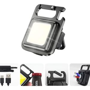 Mini Linterna Llavero Destapador Botellas Multifuncional Negro Blanco