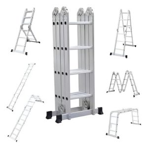 Escalera Multifuncional Plegable 16 Pasos Aluminio 4,7 Mts Plateado