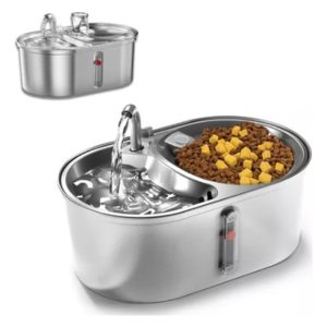 Fuente De Agua Y Comedero Gatos Acero Inoxidable Mascotas Plateado