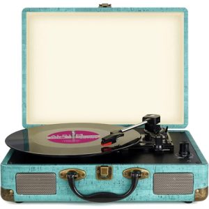 Tocadiscos Bluetooth Bocinas Maletin Vintage Vinylo Azul Azul Coral
