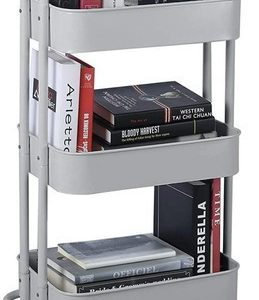 Carrito Auxiliar Organizador Multi-usos 3 Niveles Ruedas 360 Color Gris