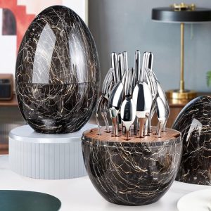 Juego De Cubiertos De 24 Piezas Forma De Huevo Hogar Negro