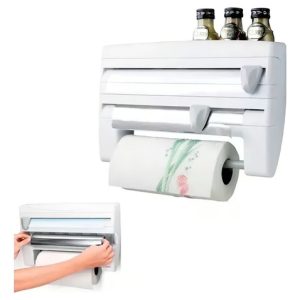 Porta Rollos Dispensador Cocina 4en1 Cortador Aluminio Papel