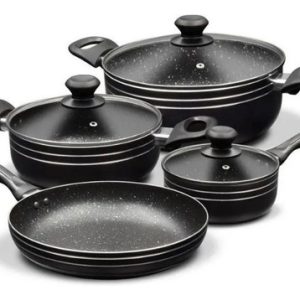 Batería De Ollas Antiadherente 7 Piezas Home Elements Stone Negro