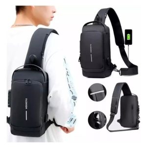 Bolso Antirrobo Canguro Deportiva Carriel Terciado Viajero Liso Negro