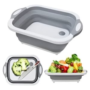 Escurridor Retráctil De Silicona 3x1, Multiusos, Corte, Color Gris Claro Liso