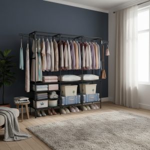 Closet Organizador 3 Espacios Zapatero Perchero Multifuncion Negro