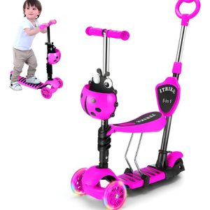 Patineta 5 En 1 Jueguete Monopatin Triciclo Infantil Con Luz Ladybug Rosa Chicle