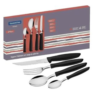 Juego De Cubiertos Tramontina 24 Piezas Acero Inoxidable  Negro