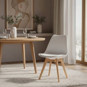 Kit X 4 Sillas Asiento Acolchado Patas En Madera Liso Blanco Marrón Claro