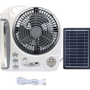 Kit Ventilador Solar Con Radio Linterna Recargable Gd-8028 20 Cm Blanco