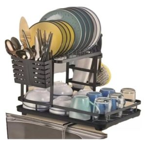 Organizador Y Escurridor De Platos Mesón Loza Cubiertos Negro