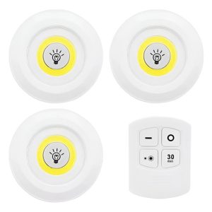 Juego Bombillos 3 Luces Led Inalámbrica Control Mando Closet Led Blanco