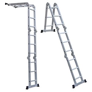 Escalera Plegable Multifuncional De 12 Pasos En Aluminio Col Color Plateado