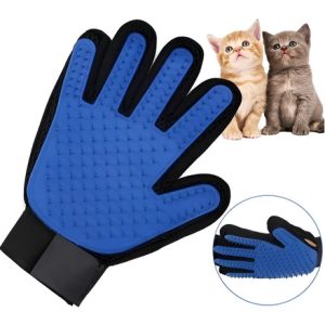 Guante Para Peinar Masajear Bañar Mascotas Perros Gatos Color Negro Con Azul