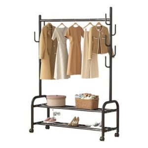 Perchero De Ropa Con Estantes Zapatero Organizador Ropa Negro