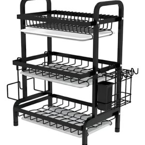Estante Escurridor De Cocina Para Platos En Hierro 3 Niveles Color Negro