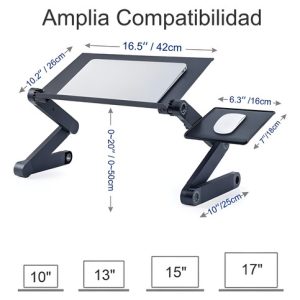 Mesa Ajustable Portátil Multiuso Laptop Table T8 Ventilación Color Negro