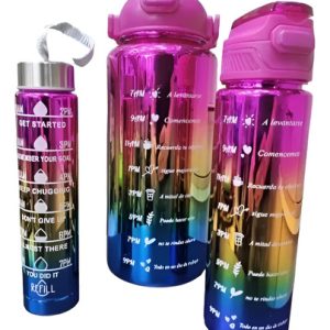 Set X 3 Termos Botella De Agua Motivacional Metalizados Metalizado