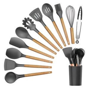 Set De Utensilios De Cocina 12 Piezas En Silicona Elegantes Color Gris