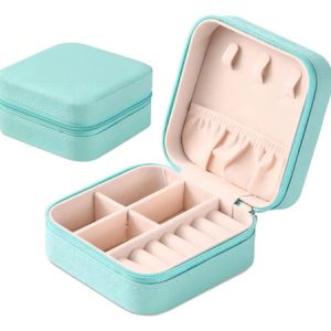 Joyero Portátil Organizador Con Cremallera Funda De Viaje De Piel Color Azul Cielo