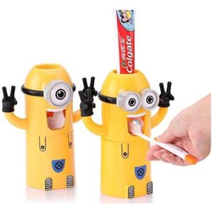 Dispensador De Crema Dental Minions Para Niños Porta Cepillo Negro