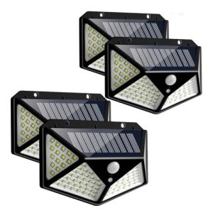 4 Lámparas Solar 180 Leds Sensor De Movimiento Exteriores Negro