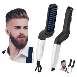 Plancha Cepillo Para Hombre Alisa Y Peina Barba Y Cabello Blanco