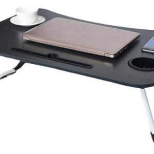 Mesa Plegable Para Portátil Con Ranura Para Cama Portavasos Blanco