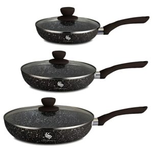 Set Sartenes Cuerpo Aluminio Y Mármol Antiadherente 6 Piezas Color Negro