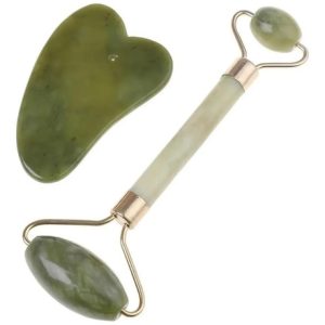 Rodillo Facial Jade Masajeador + Guasha Relajante Verde Musgo