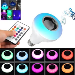 Bombillo Bluetooth Parlante 12w Luces Led Multicolor Inalámbrico Blanco
