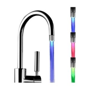 Grifo Agua Cocina Baño Multicolor 7 Colores Luz Led Cambio Plateado Acero Inoxidable