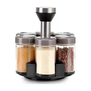 Organizador Especias Giratorio 360 Con 6 Frascos En Vidrio Negro