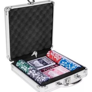 Set Fichas Poker 100pc Maletin Juego Casino + Dados + Cartas