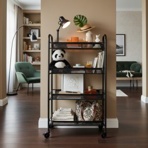 Organizador Rectangular Multiusos 4 Niveles Estante Ruedas Negro