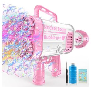 Pistola Para Hacer Burbujas Burbujero 64 Agujeros Rosa