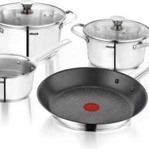 Batería Ollas 6 Piezas Acero Inoxidable Tapa Vidrio Talent Plateado