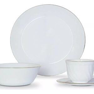 Vajilla Vitrocerámica Borde Dorado 4 Puestos - 16 Piezas Blanco Vajilla