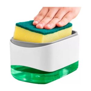 Dispensador De Jabon Con Soporte De Esponja Cocina Manual Blanco