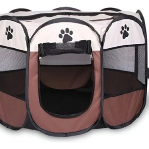 Corral Portatil Plegable Para Mascotas Perros Y Gatos Marrón