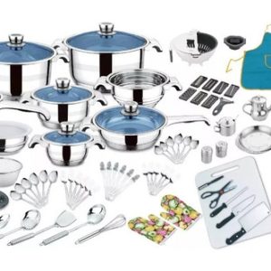 Juego Ollas Bateria Acero Quirúrgico Utensilios 100 Piezas Plateado