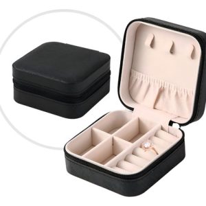 Joyero Portátil Caja Organizadora Joyas Aretes Anillos Viaje Color Negro