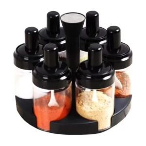 Set 6 Especieros Condimentero Giratorio 360 Cuchara Especias Negro