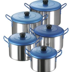 Juego De Ollas Imusa Tapa Azul 10 Piezas Bateria Aluminio   Plateado