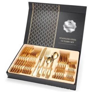 Juego De Cubiertos Set 24 Piezas Acero Inoxidable Dorado Dorado