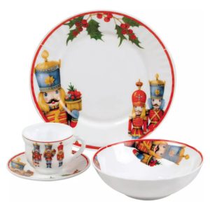 Vajilla Vitrocerámica Navideña 4 Puestos 16 Piezas Navidad Blanco Navidad